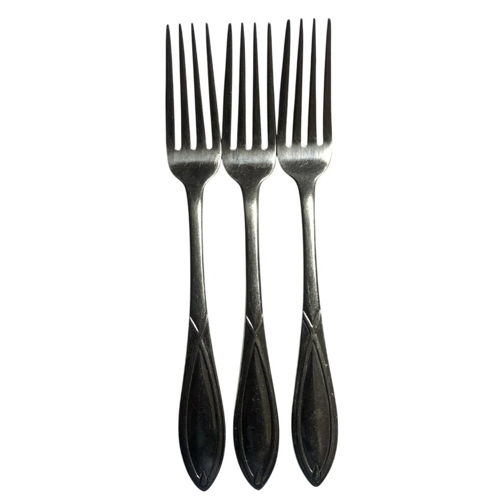 Set of 3 Vista by Wallace Silver Dinner Forks 18 8 Glossy flatware Ribbon Lot